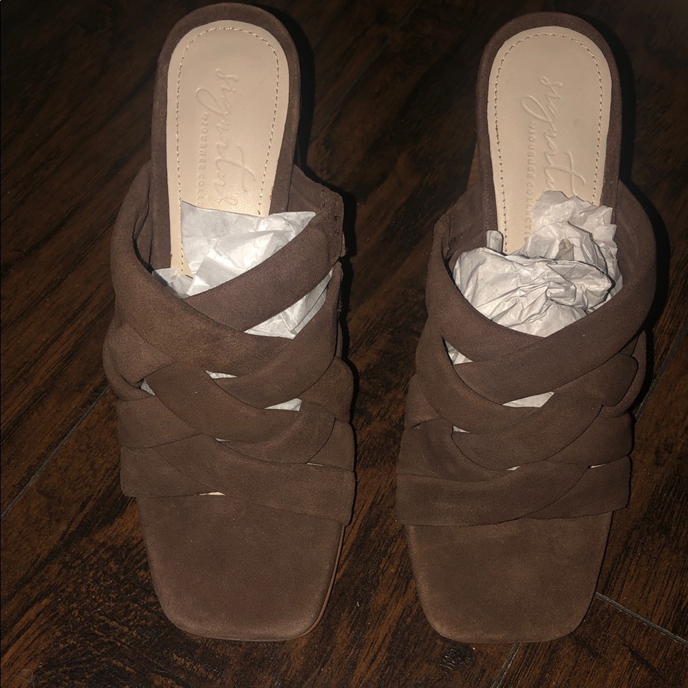 Braided Suede Slide Mules in Brown